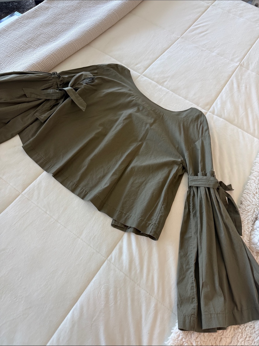 Free People Olive Green Bell Sleeve Top